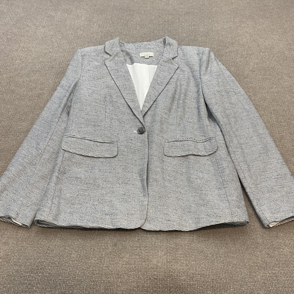 LOFT Blazer Womens‎ 12 Gray Striped Cotton Blend One Button Work Jacket Lined